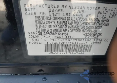 2023 Nissan Kicks Sv Xtronic Cvt z USA, uszkodzony, nr VIN 3N1CP5CV8PL514188